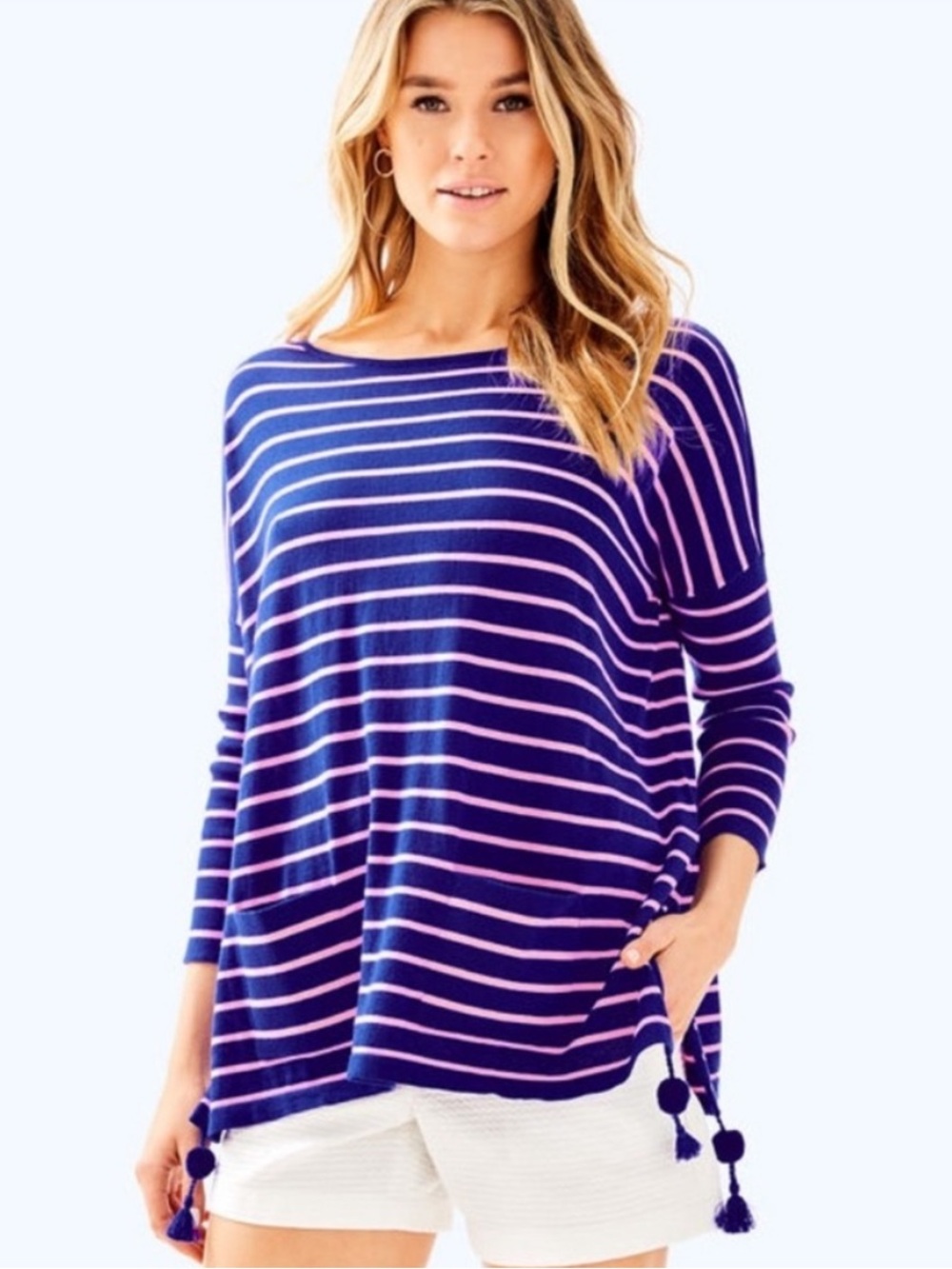 Lilly Pulitzer Elba Sweater in Twilight Blue Coastal Shell Stripe Sz L
